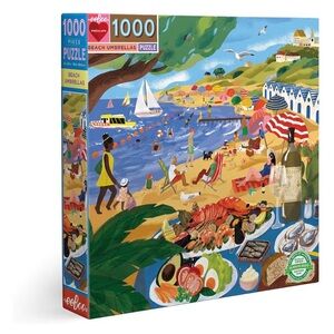 eeBoo: Piece and Love Beach Umbrellas 1000 Piece Square Adult Jigsaw Puzzle